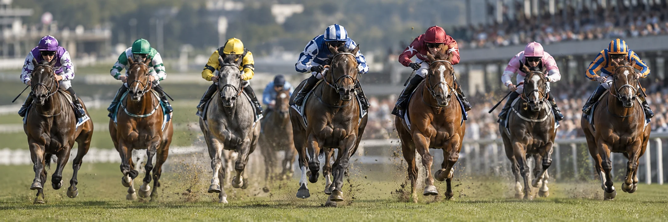Thoroughbred racehorses in full sprint monitored by DeepSensi translational veterinary engine.